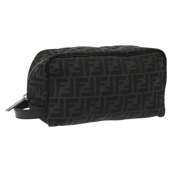 FENDI Zucca Canvas Clutch Bag Black Silver Auth - Picture 1 of 16